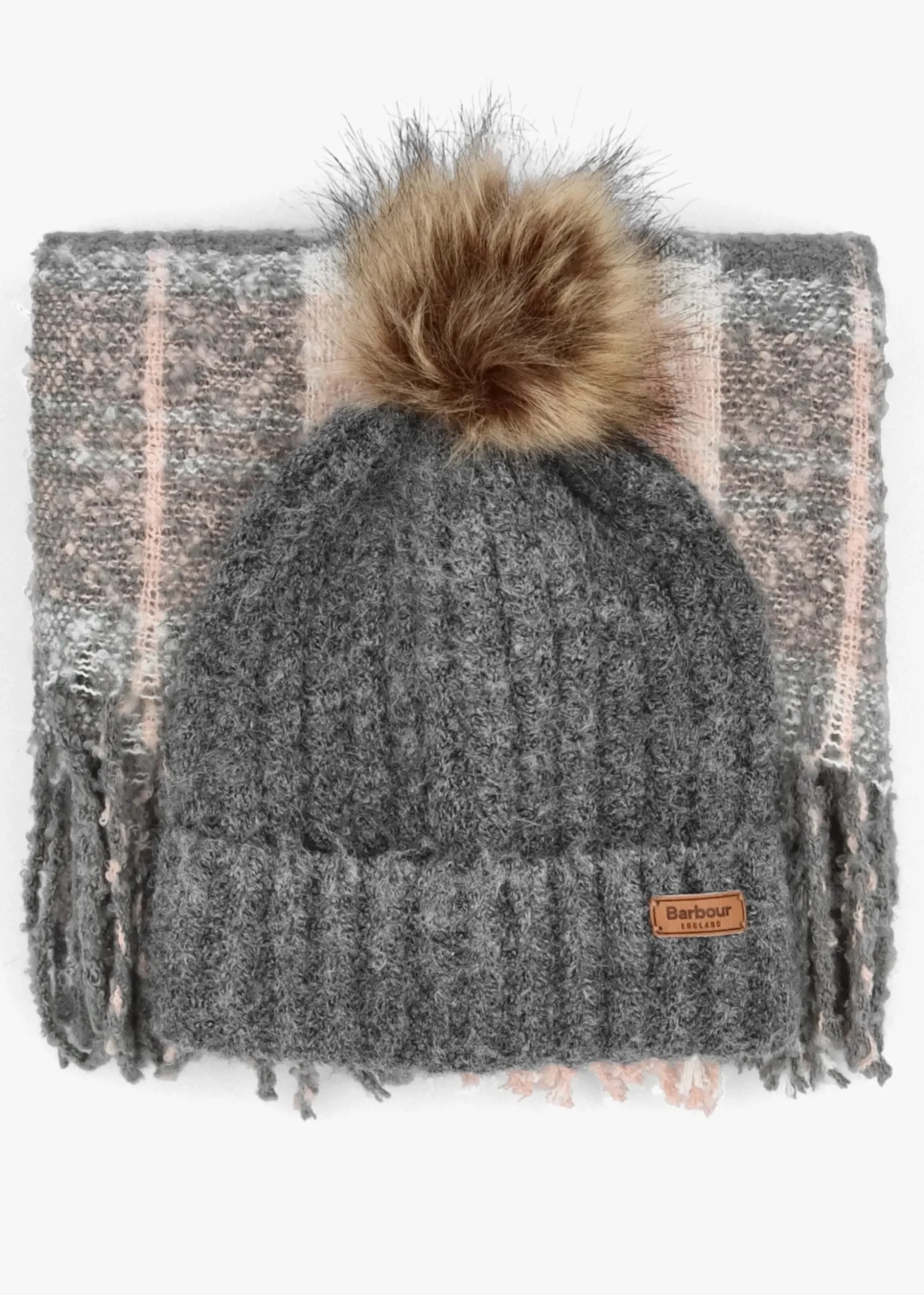Women’s Saltburn Grey Rose Beanie & Tartan Scarf Gift Set