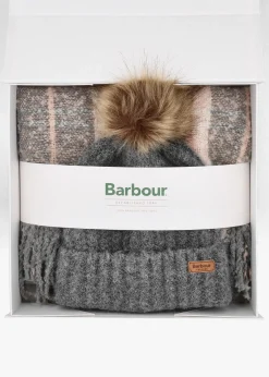 Women’s Saltburn Grey Rose Beanie & Tartan Scarf Gift Set