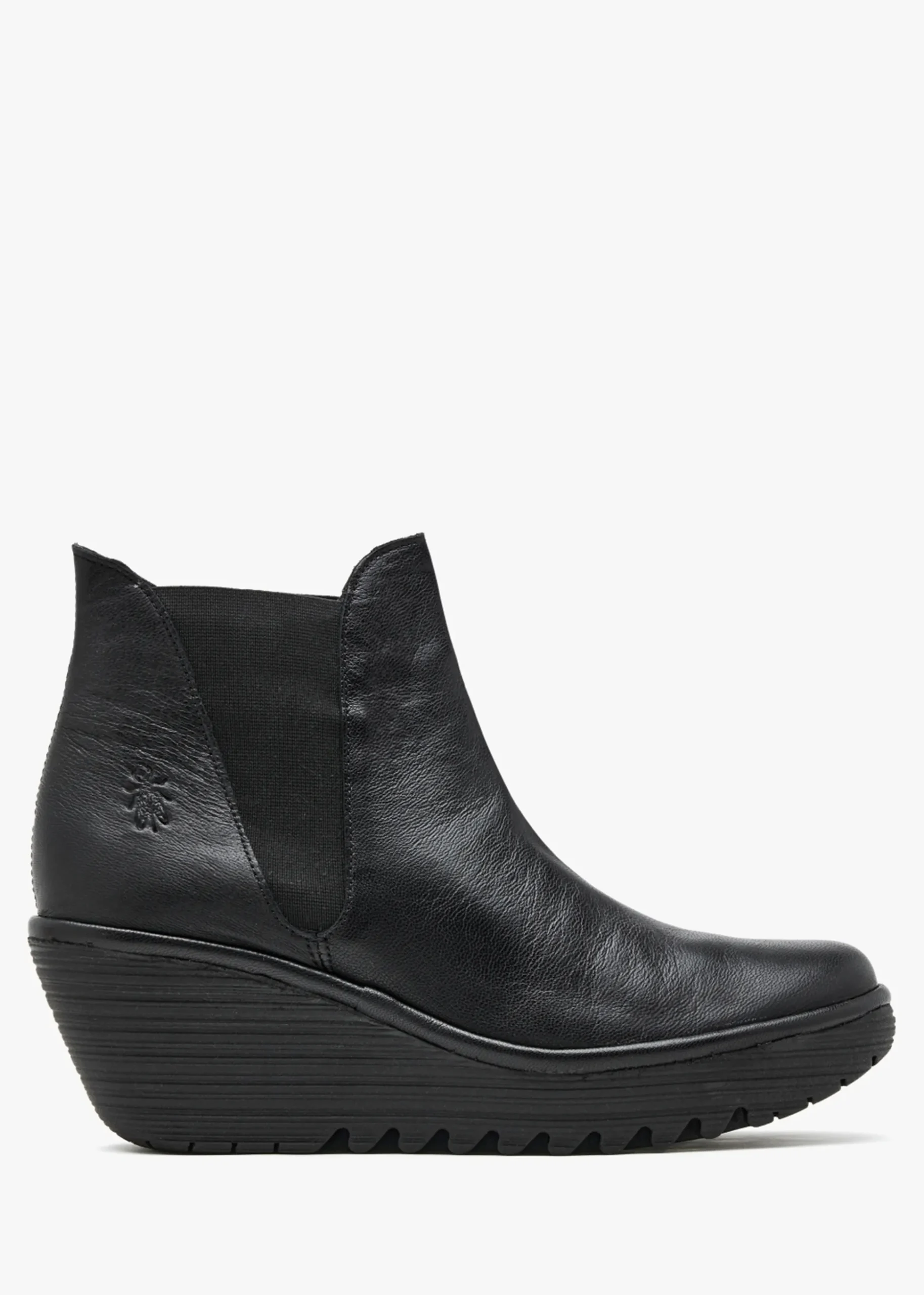 Woss Black Leather Wedge Ankle Boots