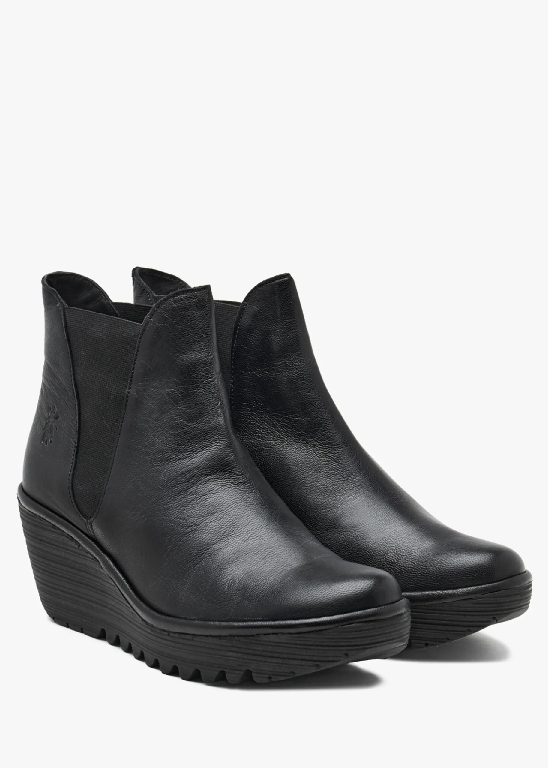 Woss Black Leather Wedge Ankle Boots