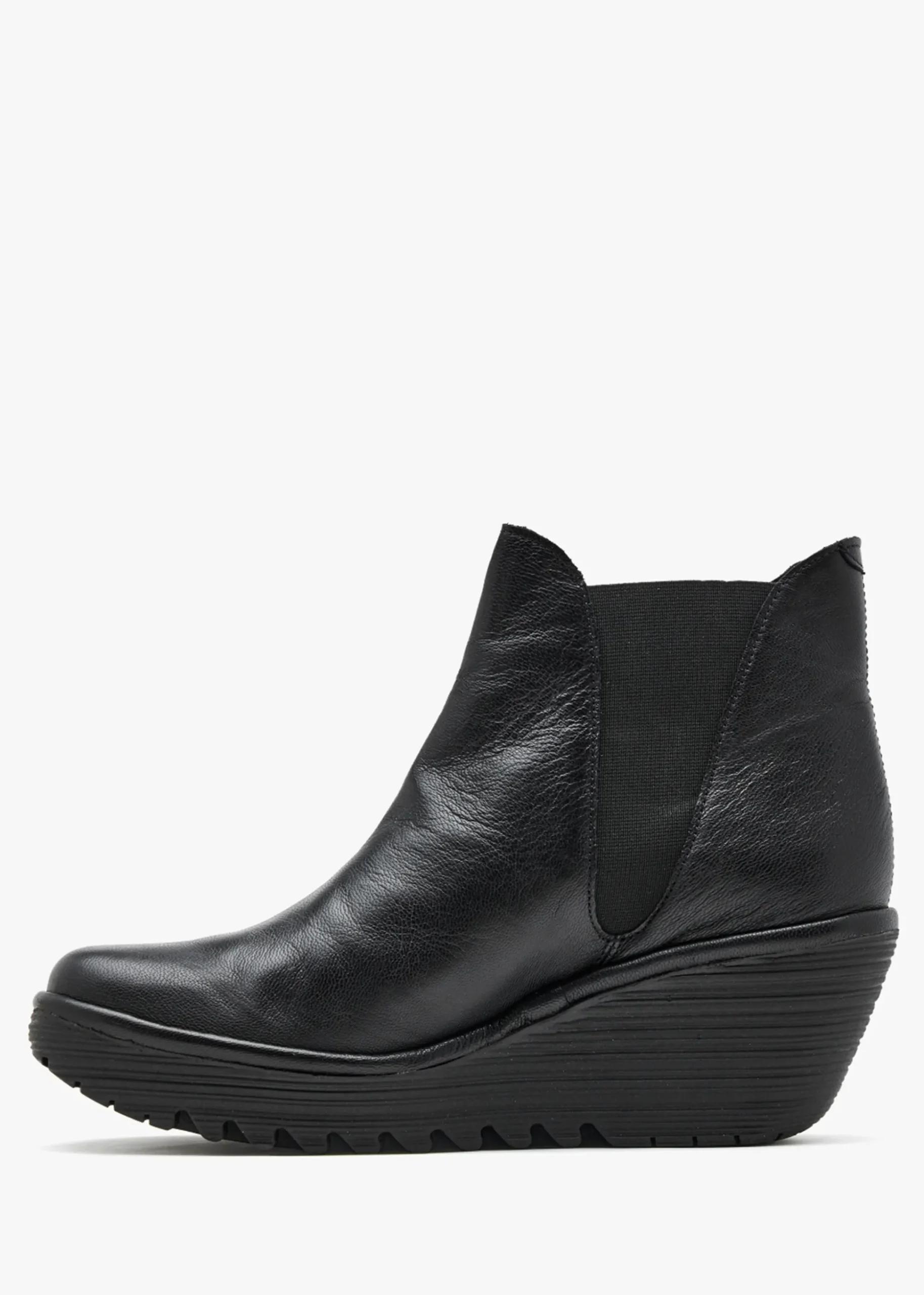 Woss Black Leather Wedge Ankle Boots