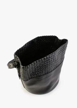Woven Black Leather Bucket Bag
