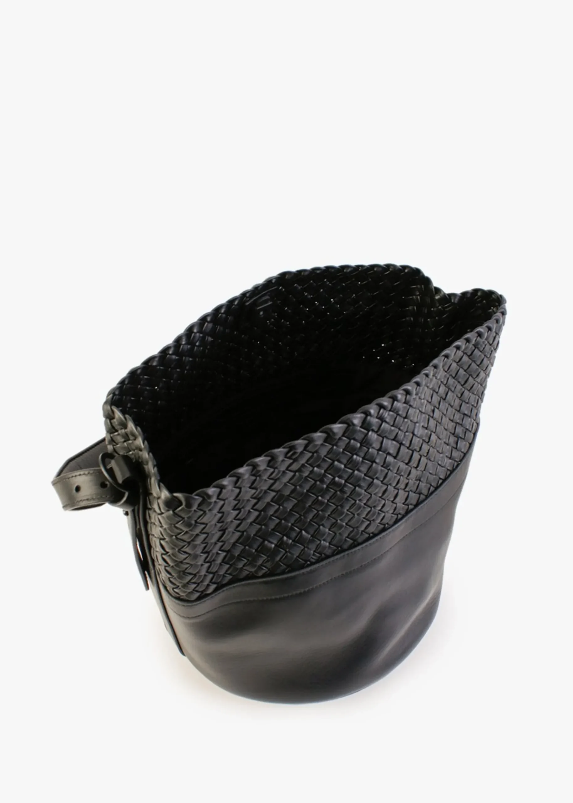 Woven Black Leather Bucket Bag