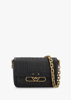 Woven Black Leather Shoulder Bag