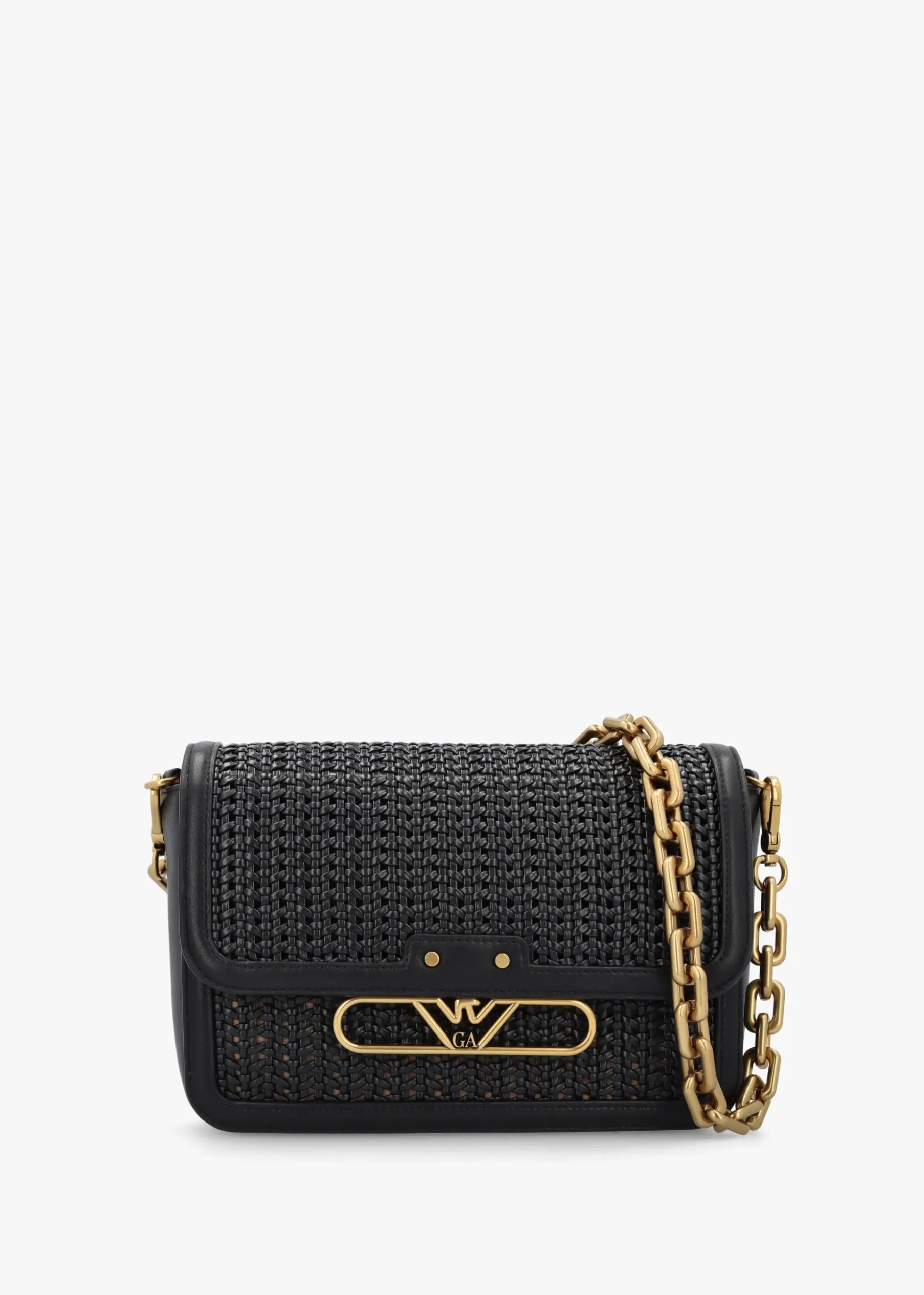 Woven Black Leather Shoulder Bag