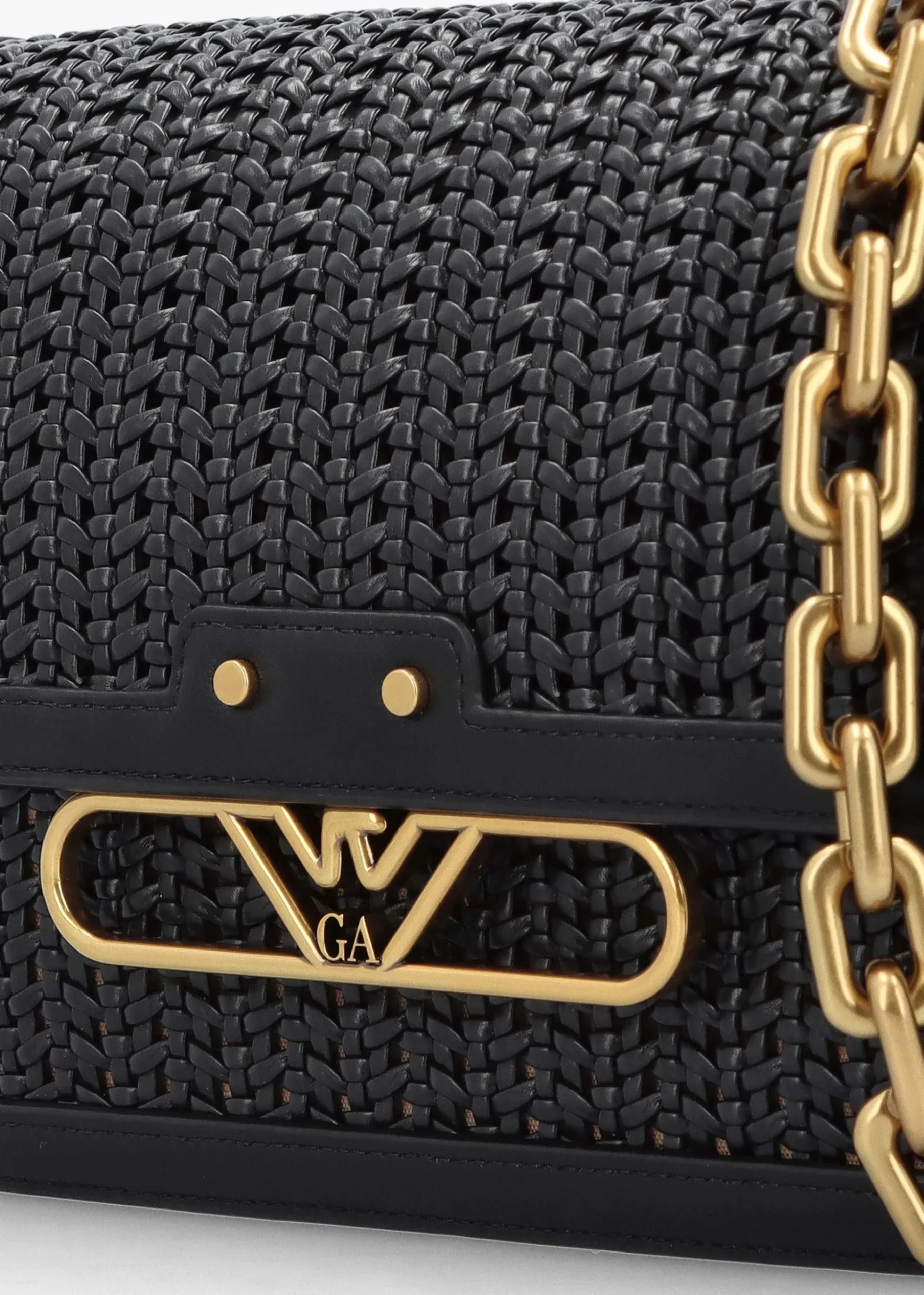 Woven Black Leather Shoulder Bag