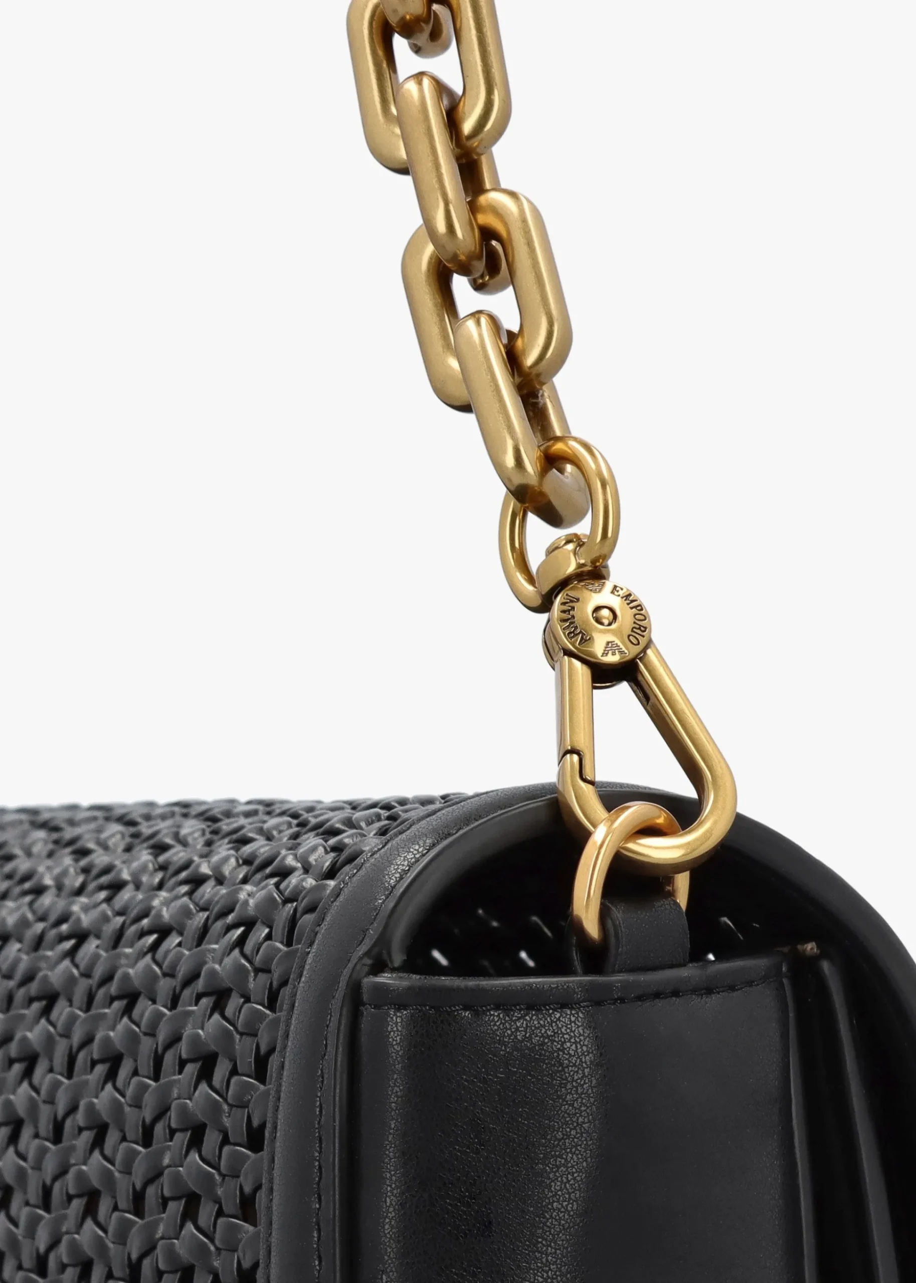 Woven Black Leather Shoulder Bag