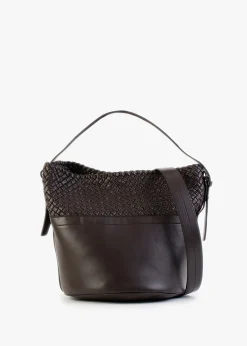 Woven Brown Leather Bucket Bag
