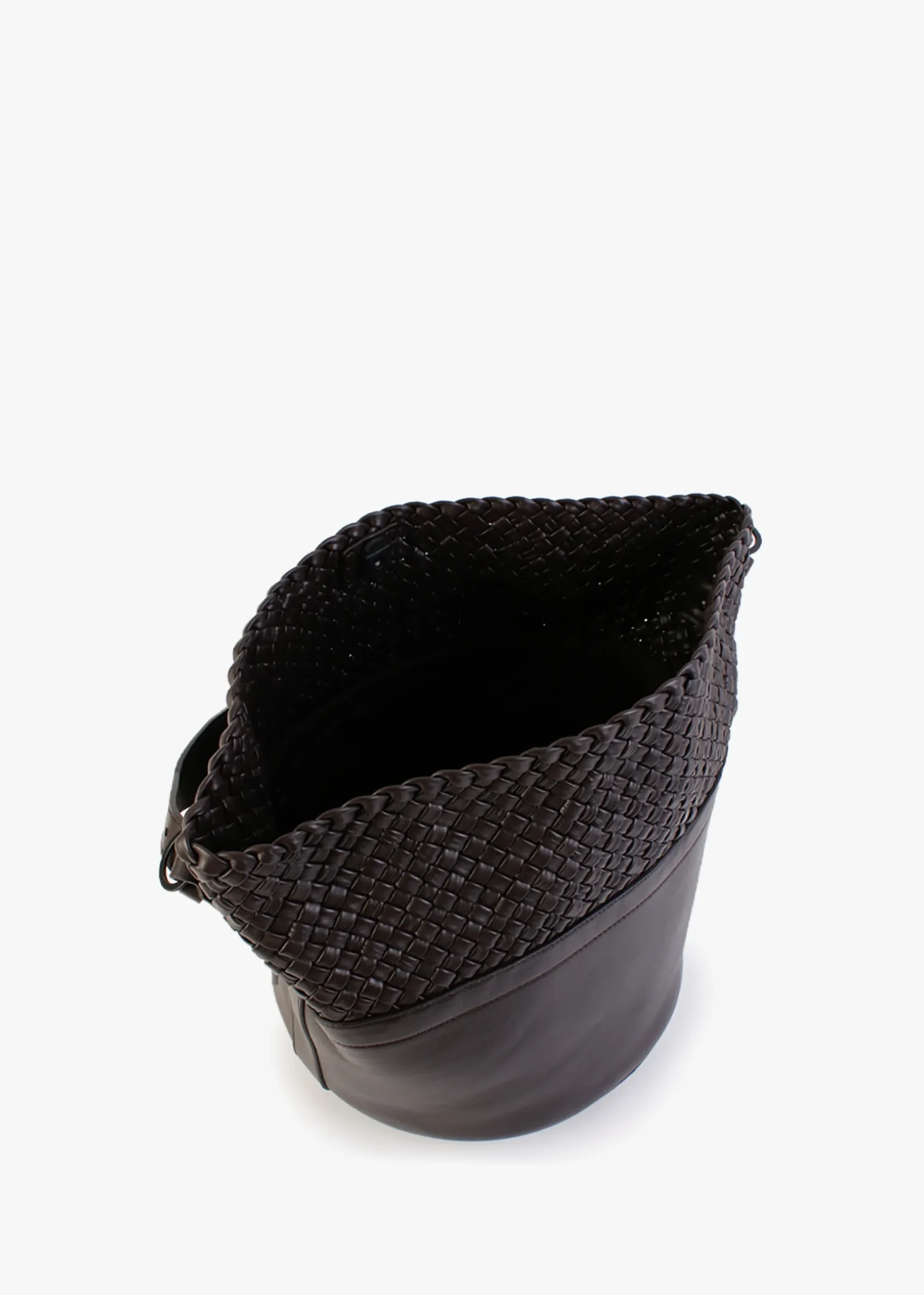 Woven Brown Leather Bucket Bag