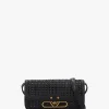 Woven Mini Black Leather Cross-Body Bag