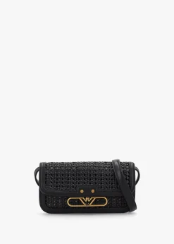Woven Mini Black Leather Cross-Body Bag