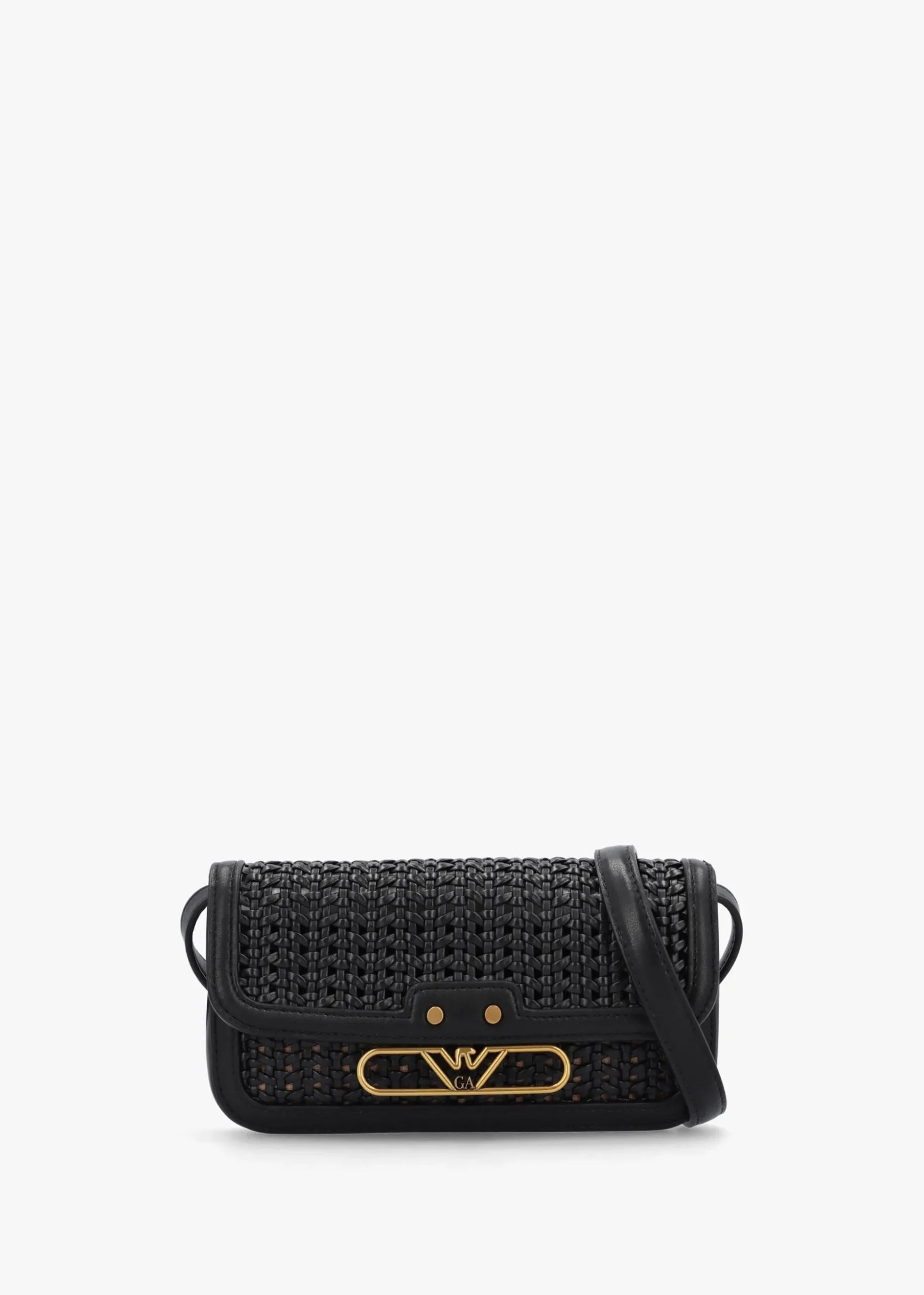 Woven Mini Black Leather Cross-Body Bag