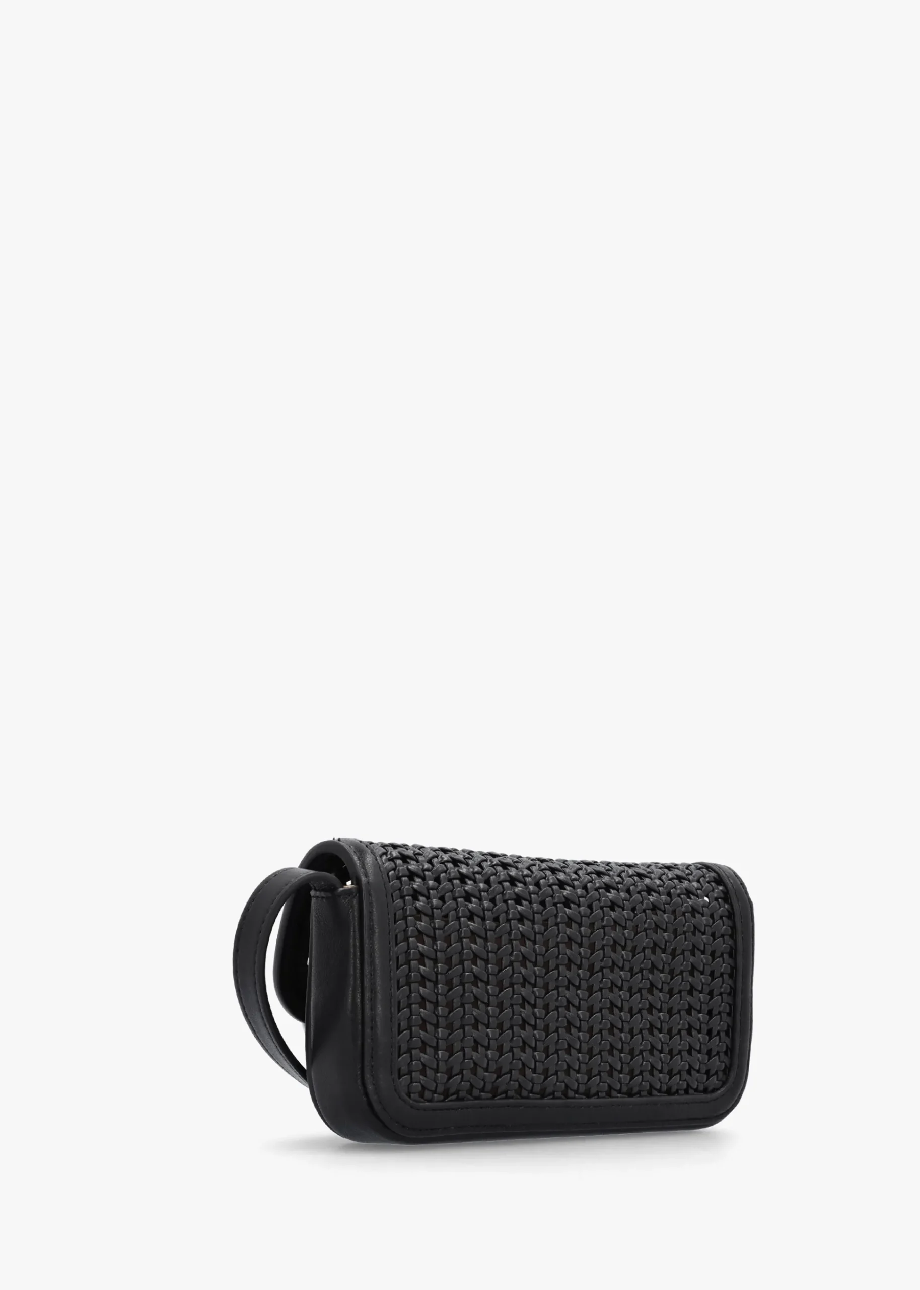 Woven Mini Black Leather Cross-Body Bag