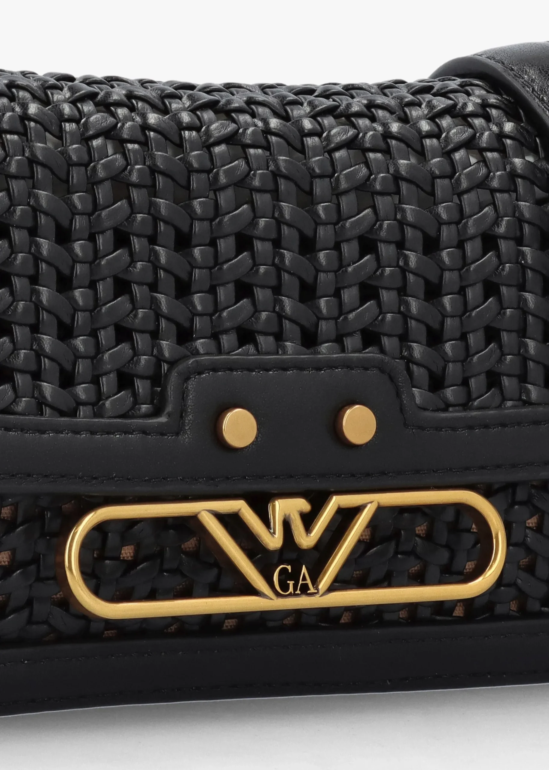 Woven Mini Black Leather Cross-Body Bag