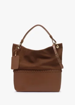 X Christian Villa Tan Leather & Suede Slouchy Hobo Bag