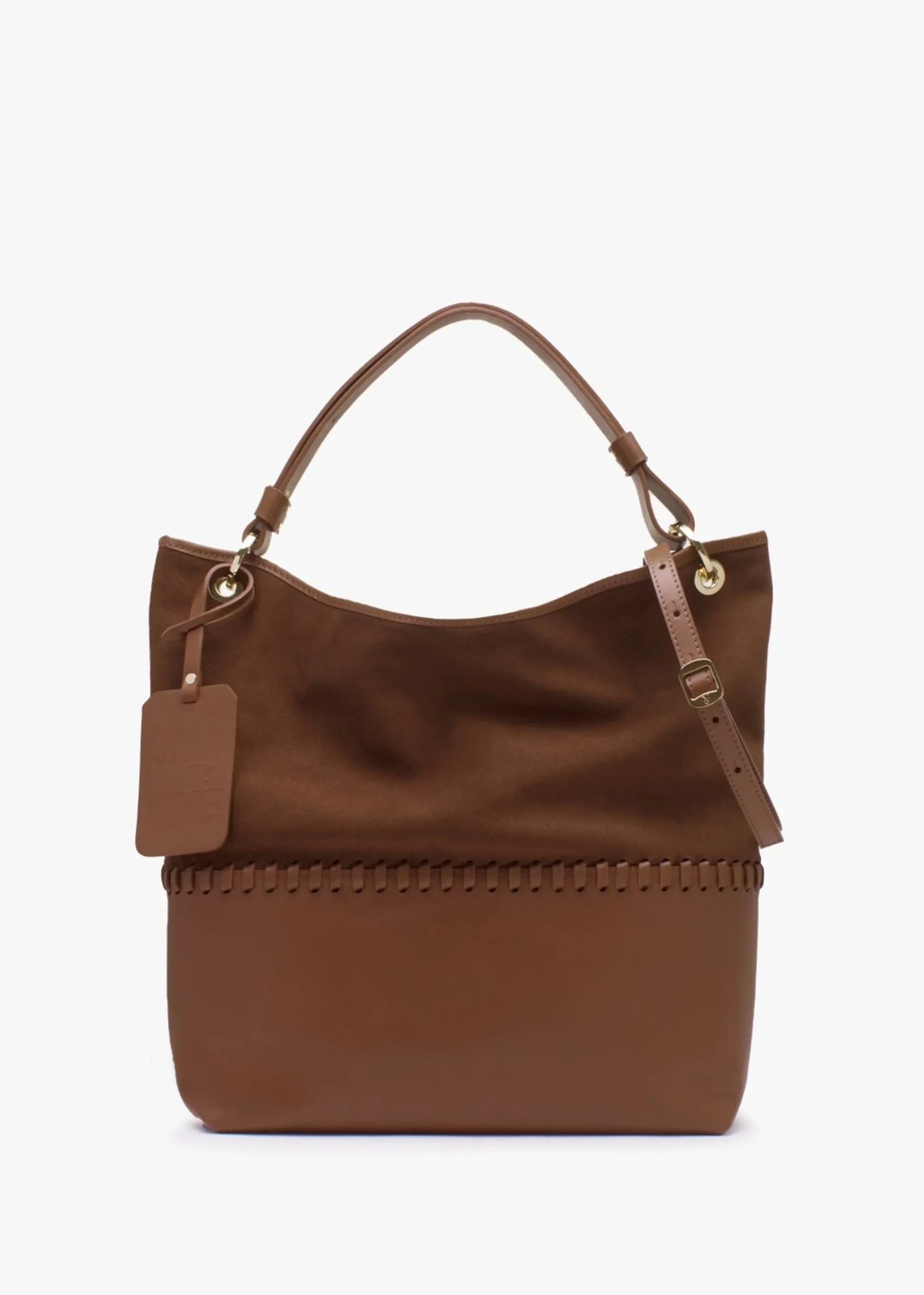 X Christian Villa Tan Leather & Suede Slouchy Hobo Bag