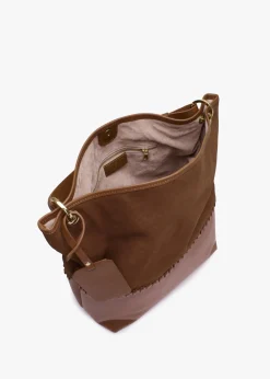 X Christian Villa Tan Leather & Suede Slouchy Hobo Bag