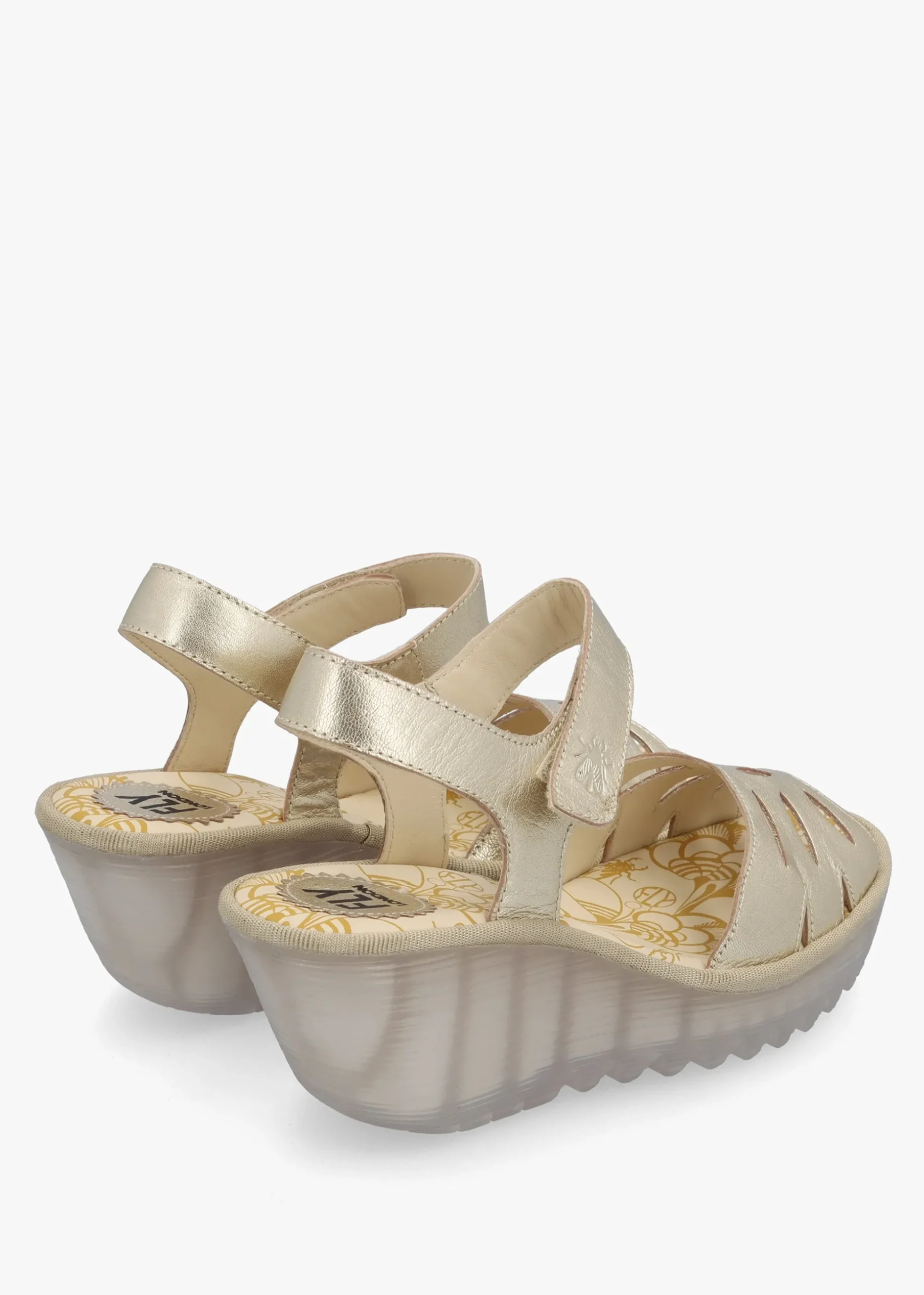 Yazi Gold Leather Wedge Sandals