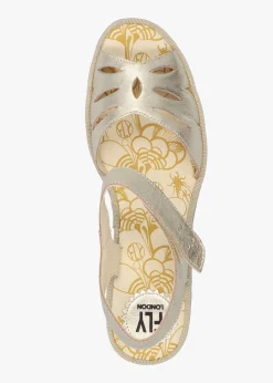 Yazi Gold Leather Wedge Sandals