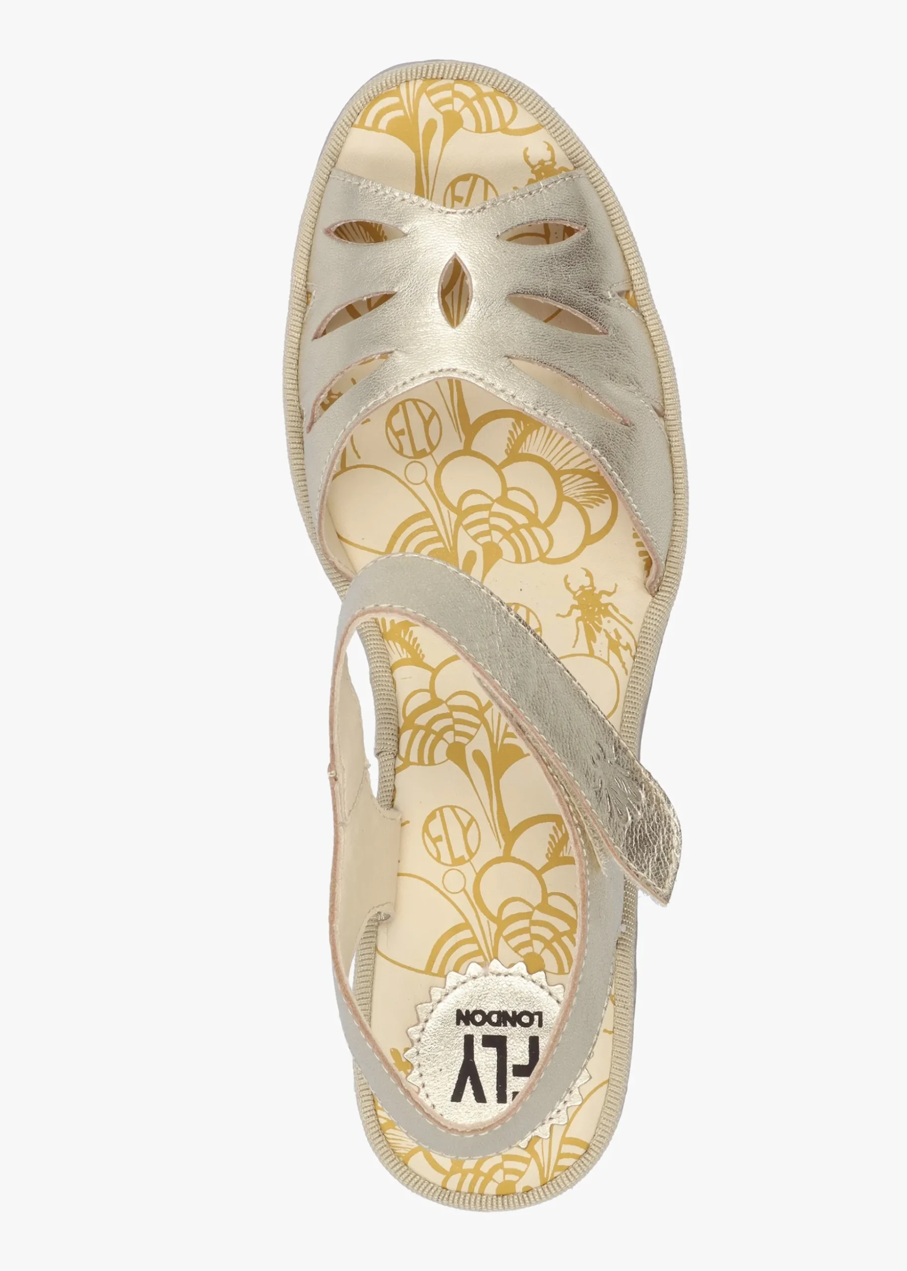 Yazi Gold Leather Wedge Sandals