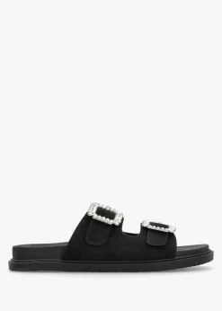 Yazzy Black Suedette Jewel Buckle Mule