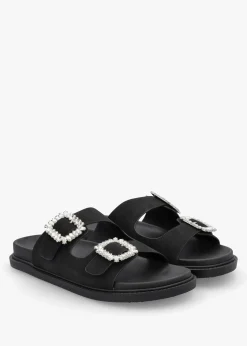 Yazzy Black Suedette Jewel Buckle Mule