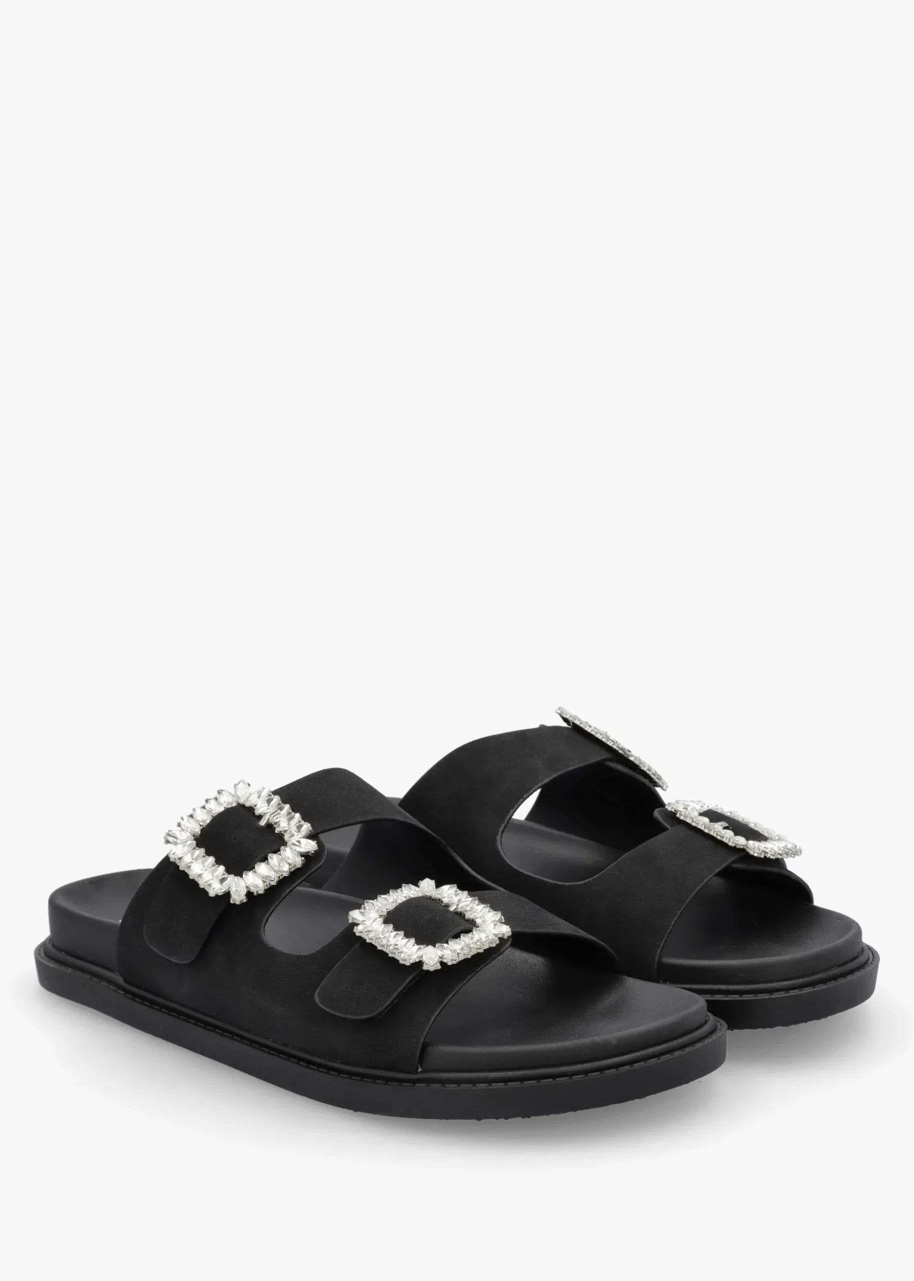 Yazzy Black Suedette Jewel Buckle Mule