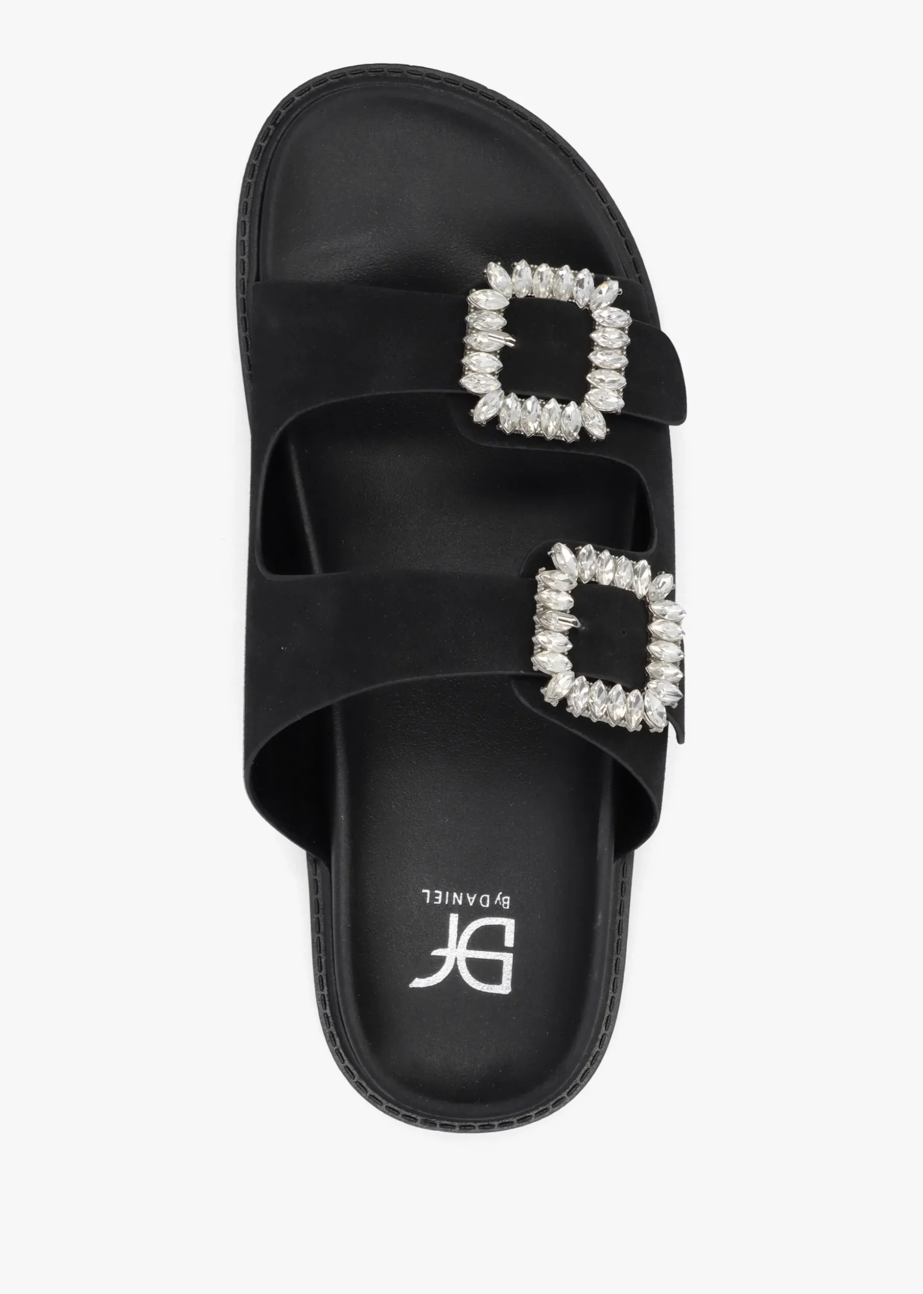 Yazzy Black Suedette Jewel Buckle Mule
