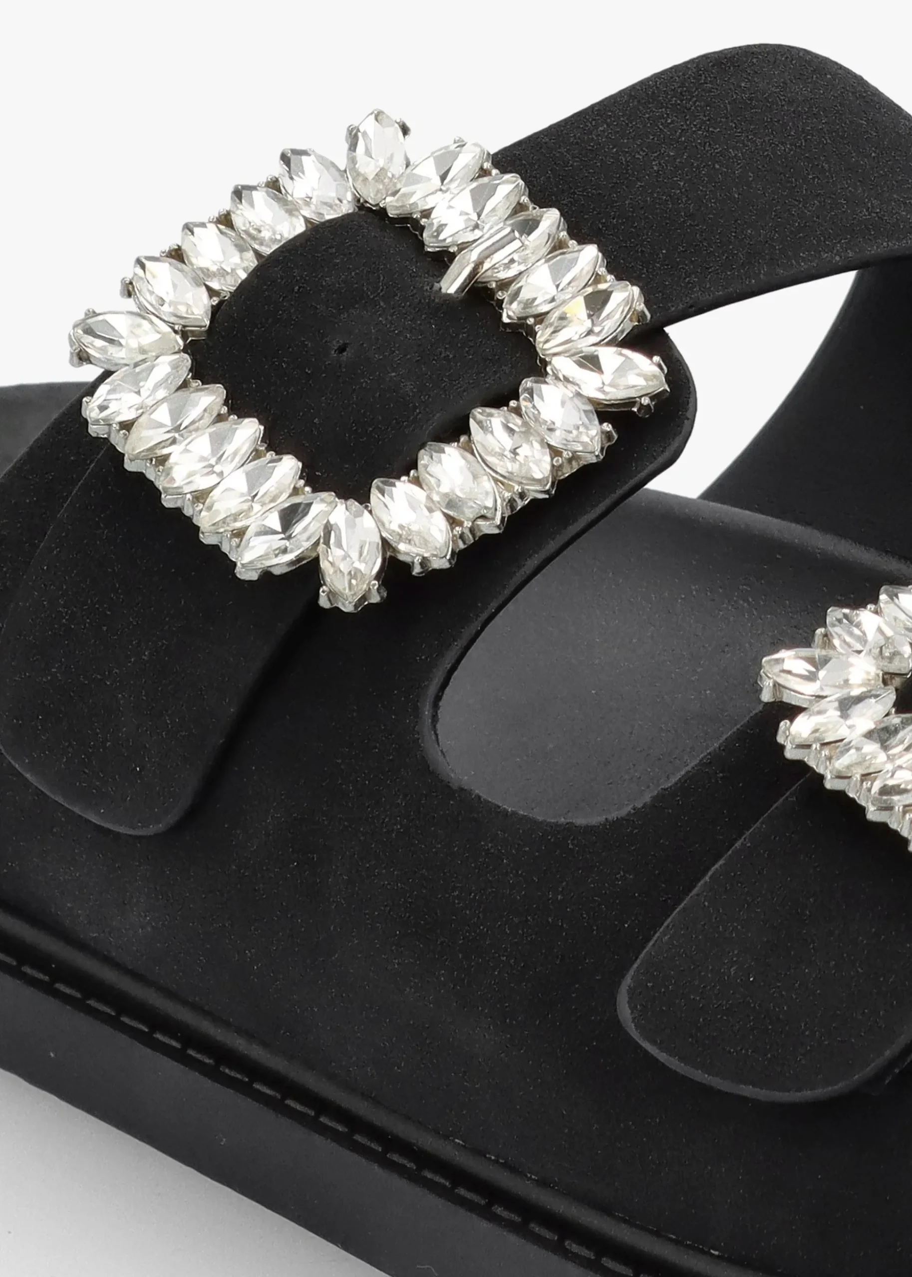 Yazzy Black Suedette Jewel Buckle Mule