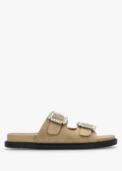 Yazzy Taupe Suedette Jewel Buckle Mule