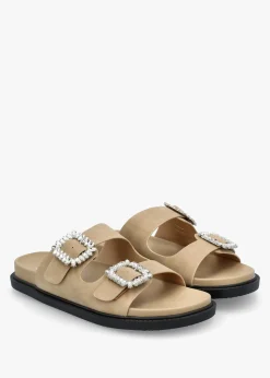 Yazzy Taupe Suedette Jewel Buckle Mule