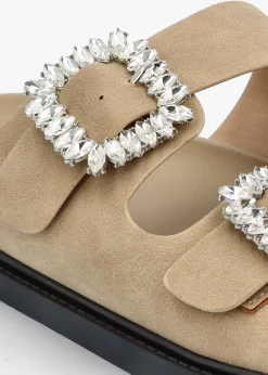 Yazzy Taupe Suedette Jewel Buckle Mule