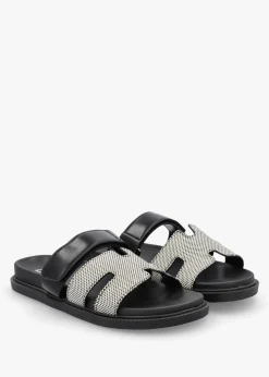 Yemmy Black & White H Bar Flat Mules