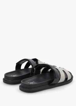 Yemmy Black & White H Bar Flat Mules