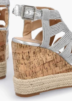 Yope Silver Rope High Wedge Espadrille Sandals