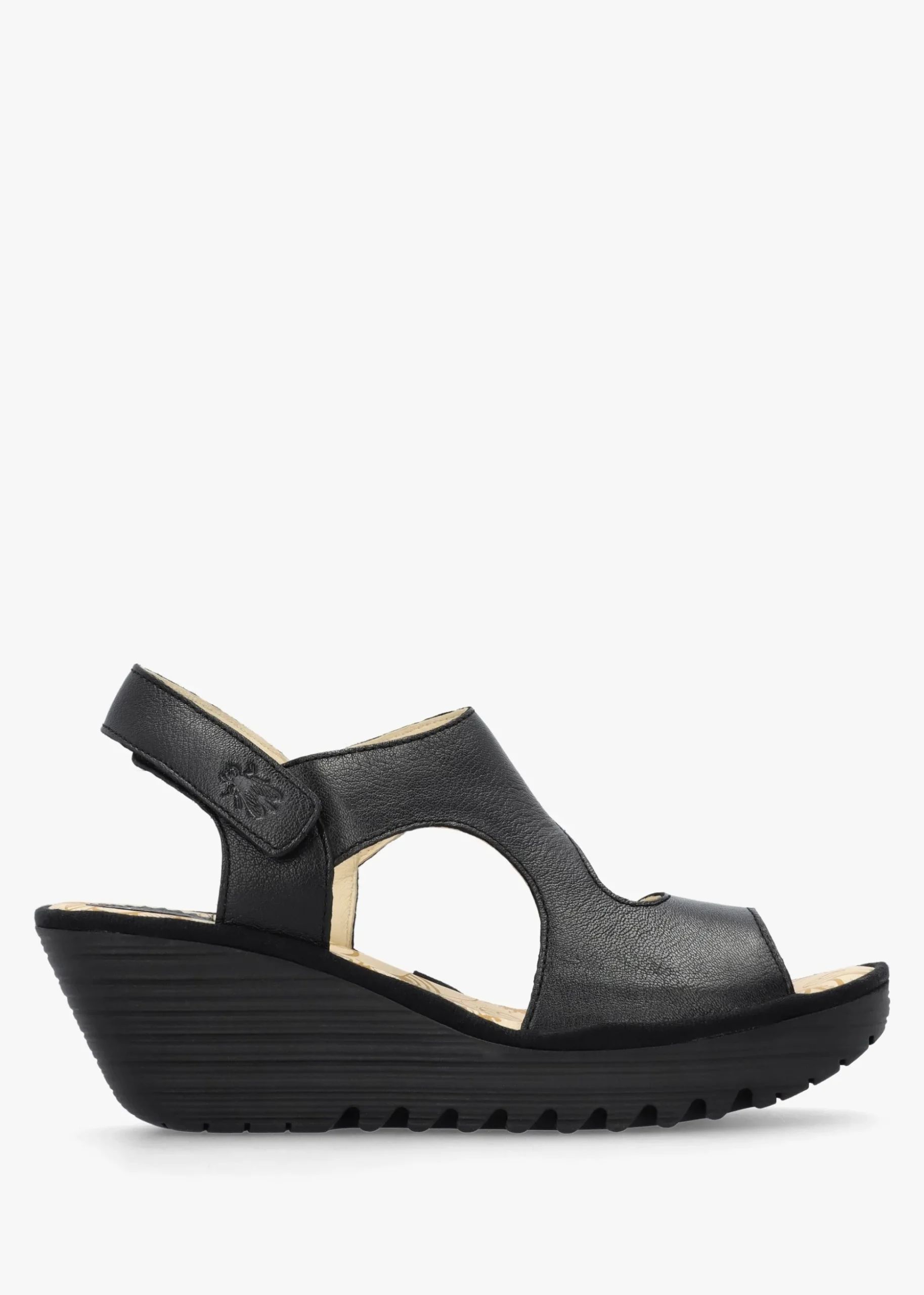 Yoxa Black Leather Wedge Sandals