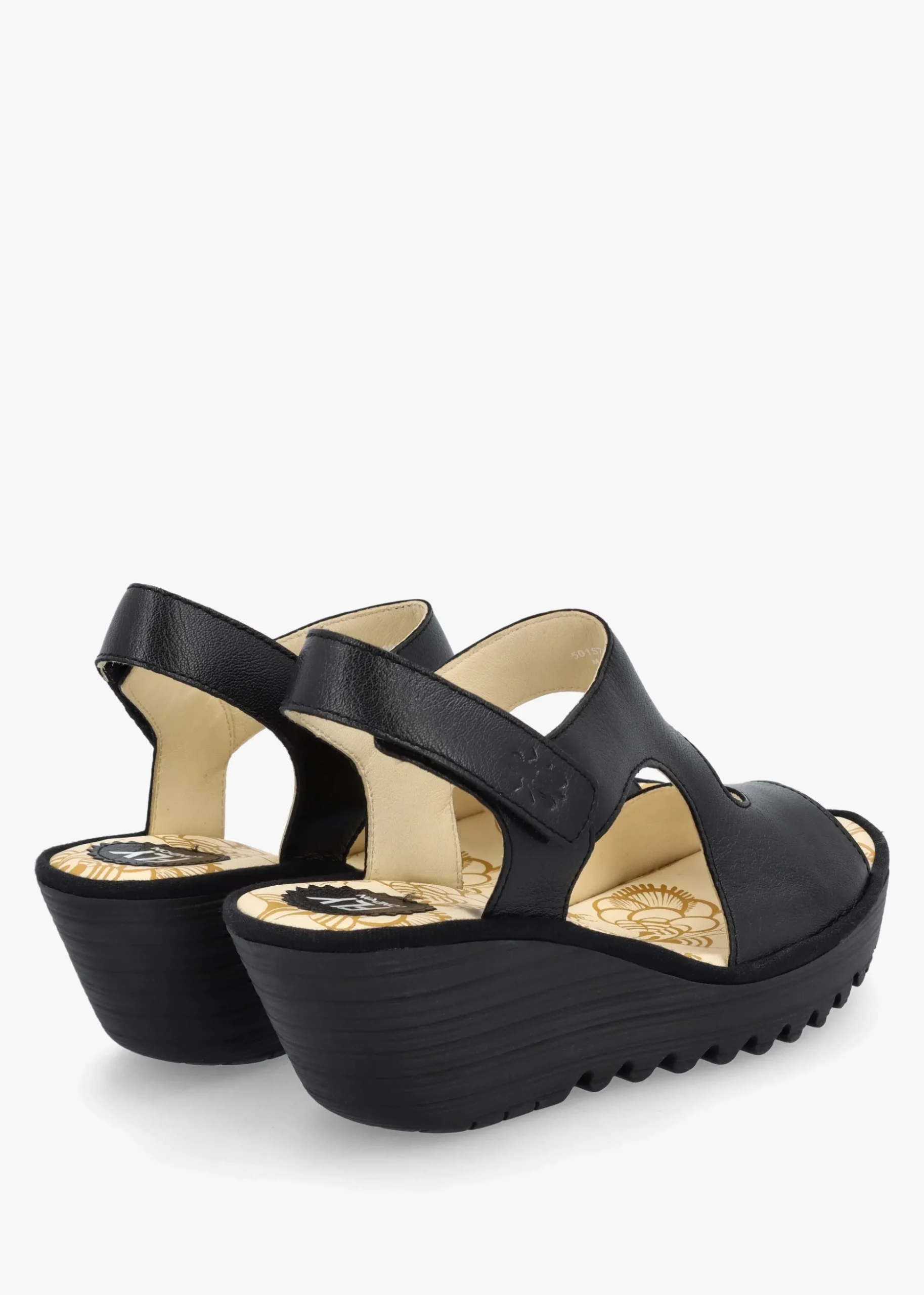 Yoxa Black Leather Wedge Sandals