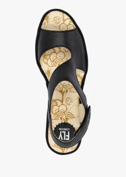 Yoxa Black Leather Wedge Sandals