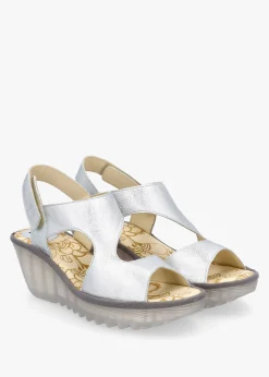 Yoxa Silver Leather Wedge Sandals