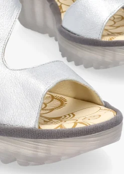 Yoxa Silver Leather Wedge Sandals