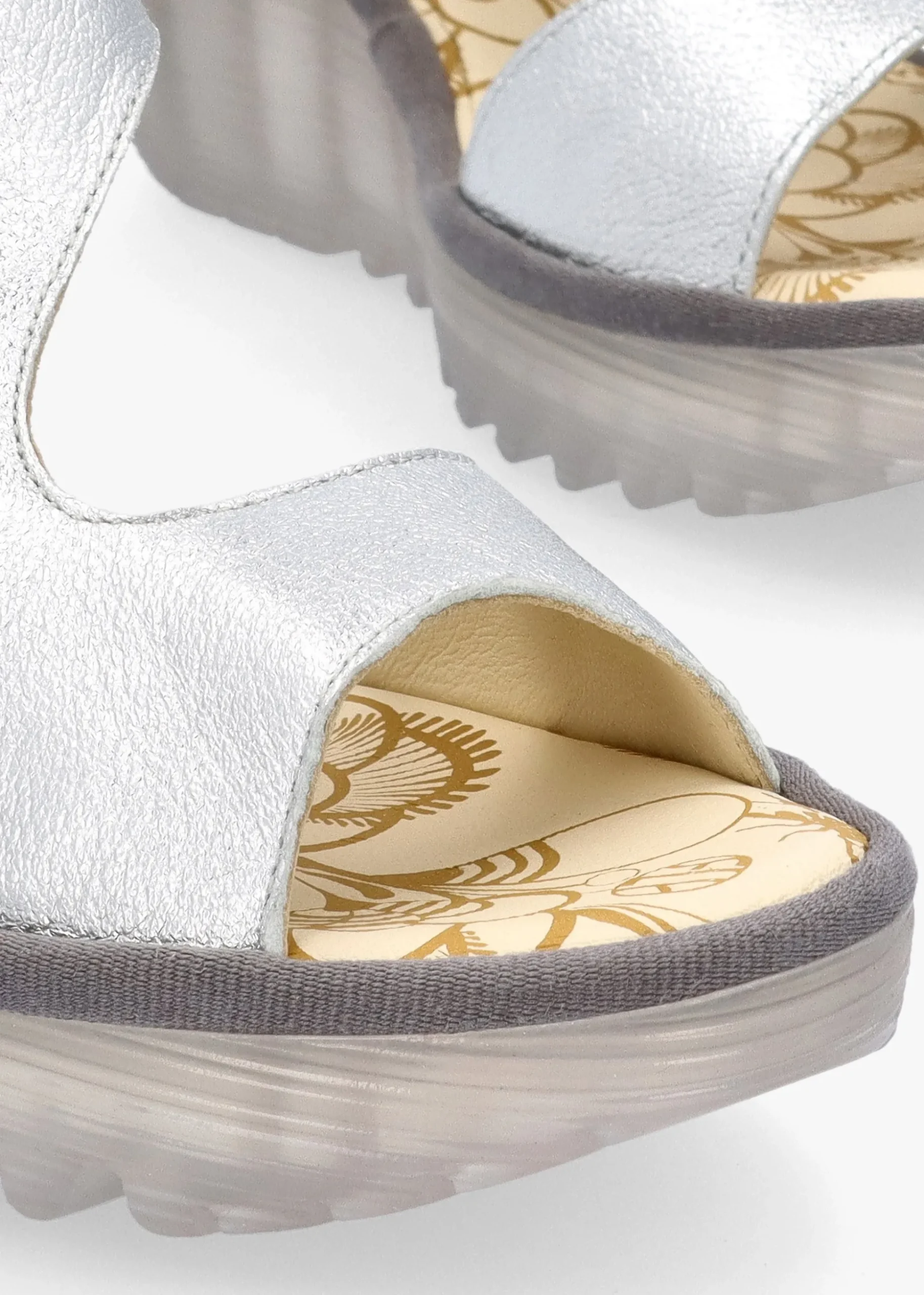 Yoxa Silver Leather Wedge Sandals