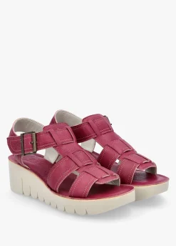 Yudd Berry Leather Wedge Sandals