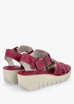 Yudd Berry Leather Wedge Sandals
