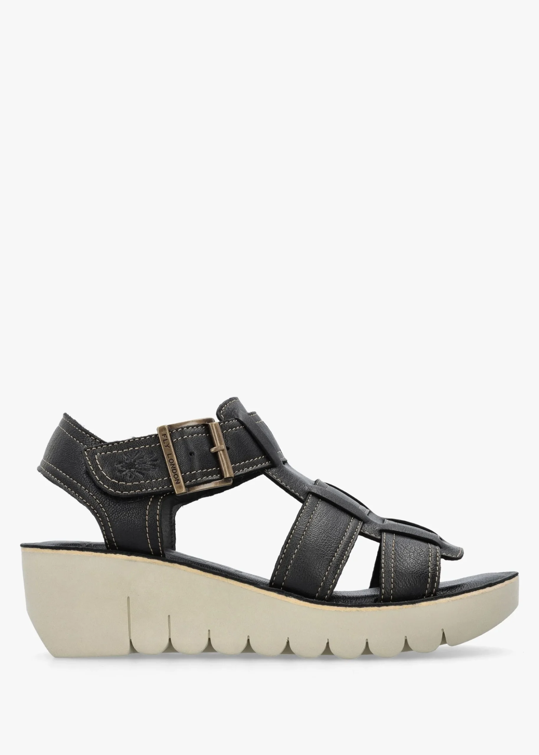 Yudd Black Leather Wedge Sandals