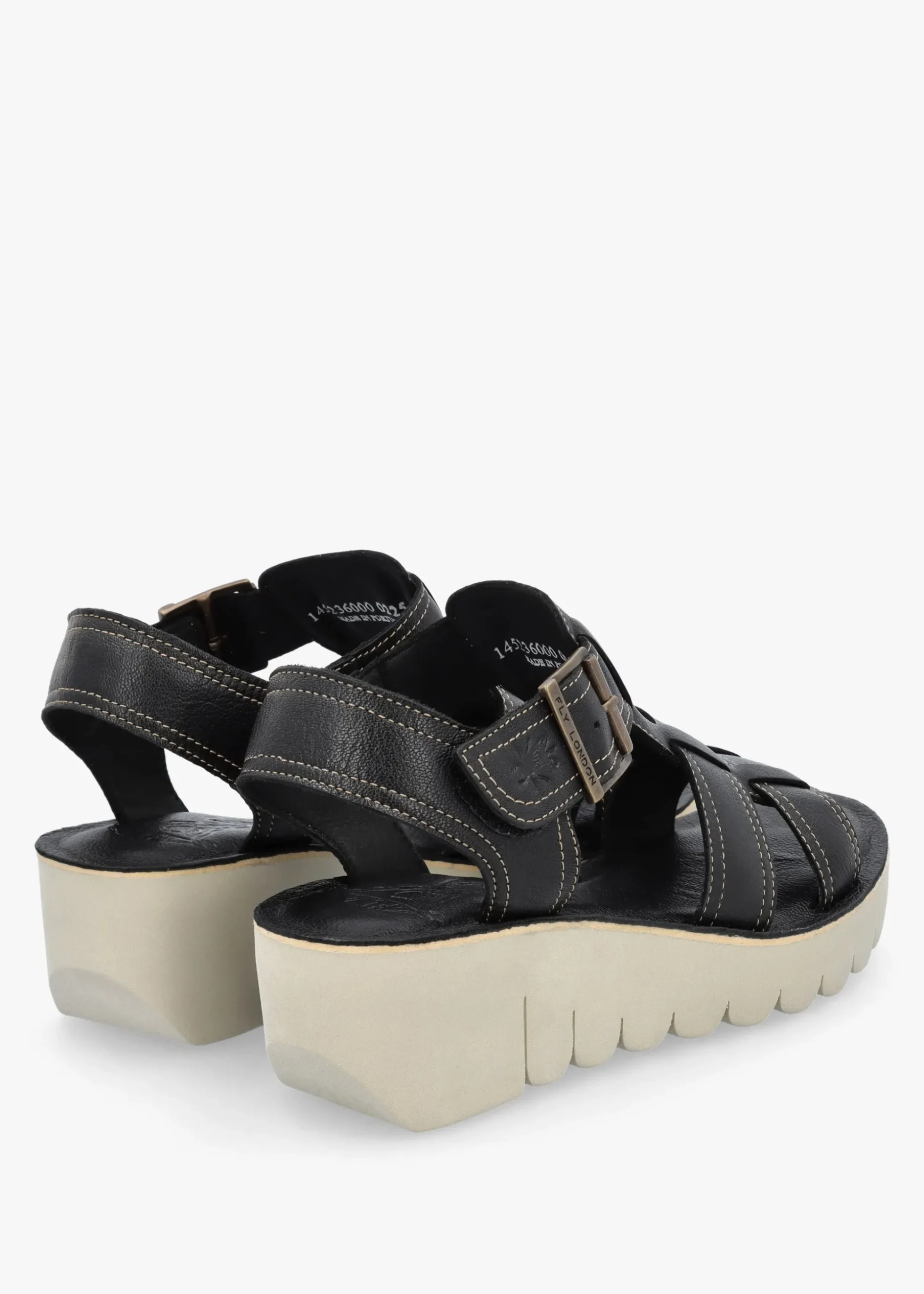Yudd Black Leather Wedge Sandals