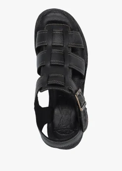 Yudd Black Leather Wedge Sandals