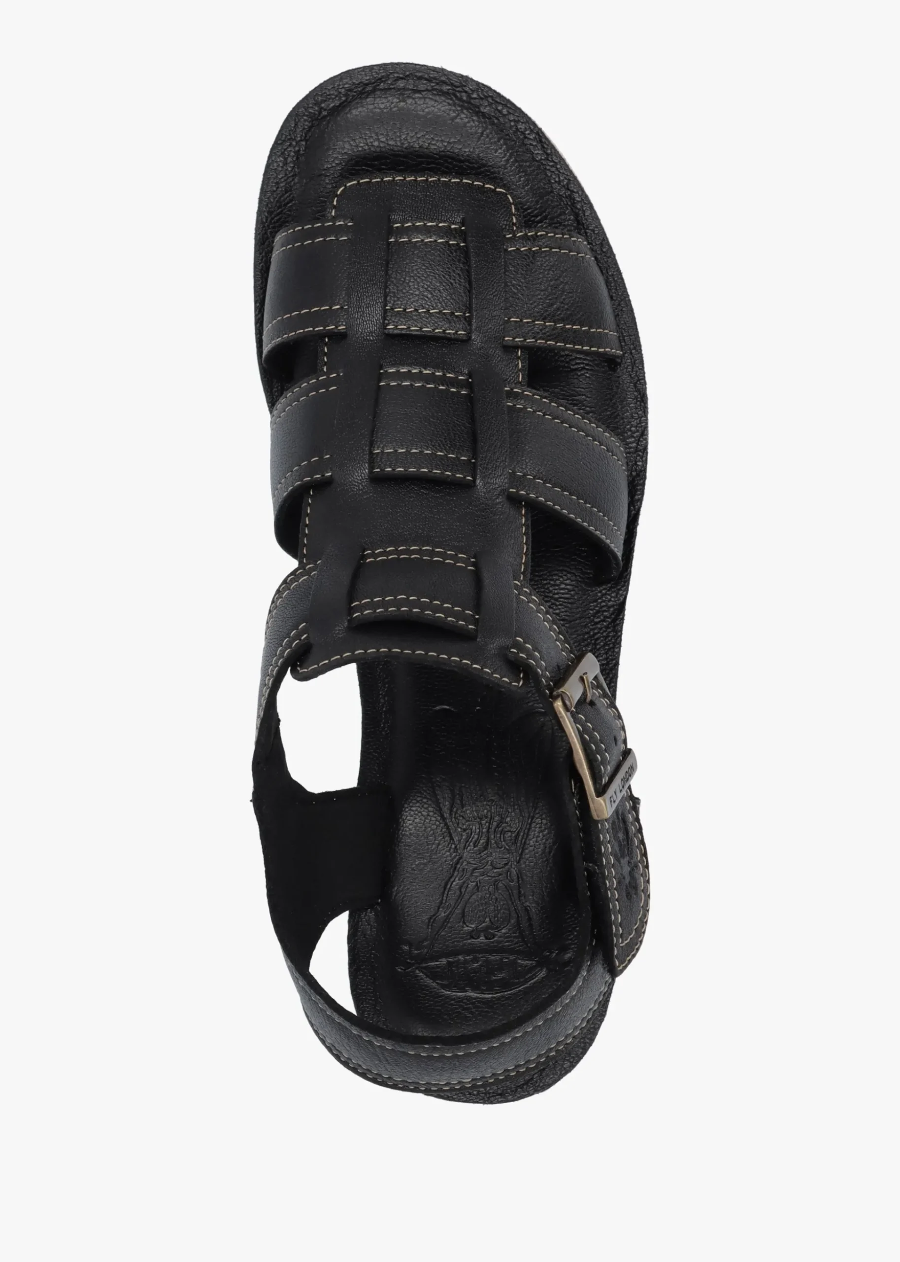 Yudd Black Leather Wedge Sandals