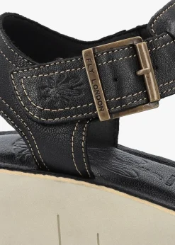 Yudd Black Leather Wedge Sandals