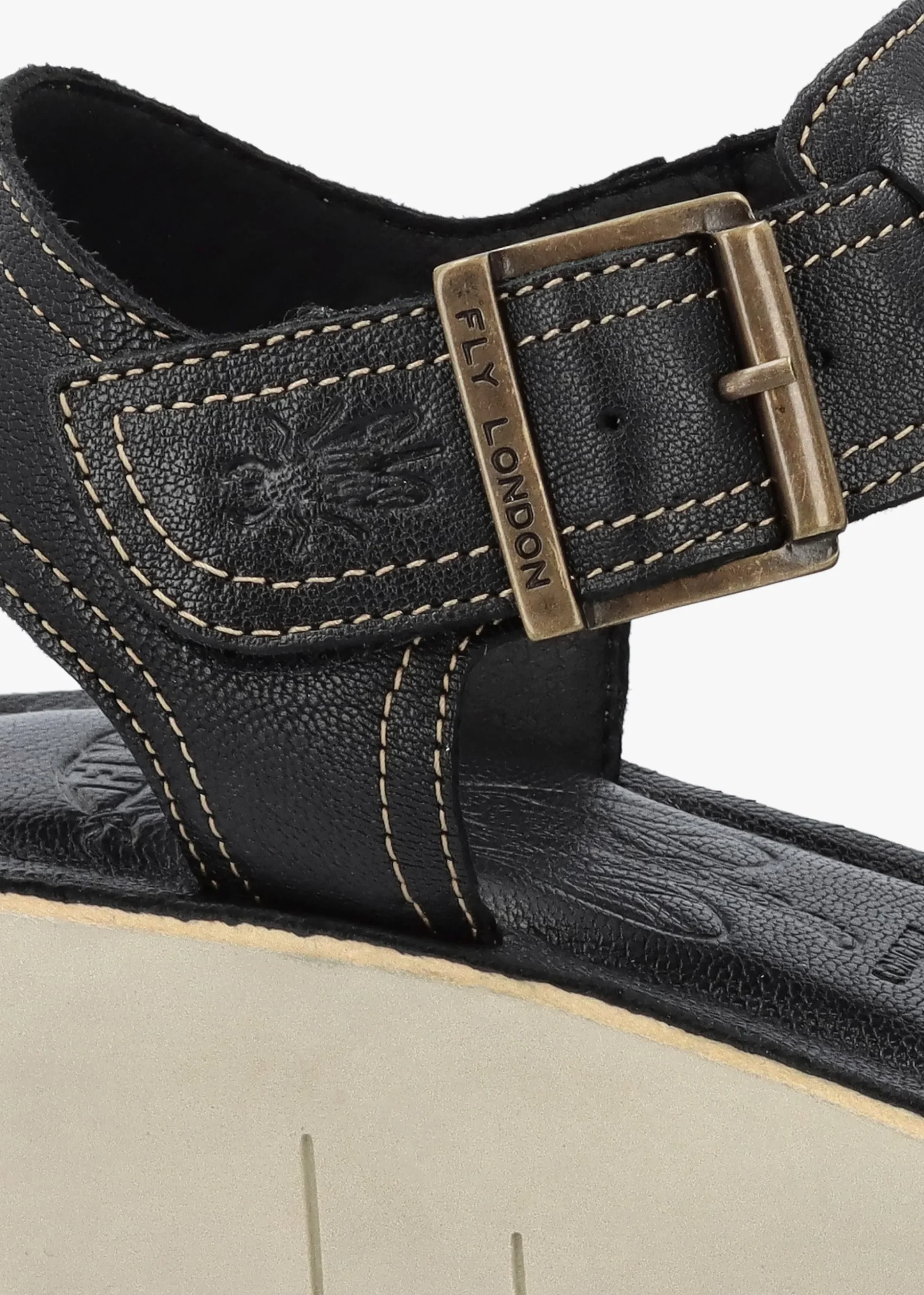 Yudd Black Leather Wedge Sandals